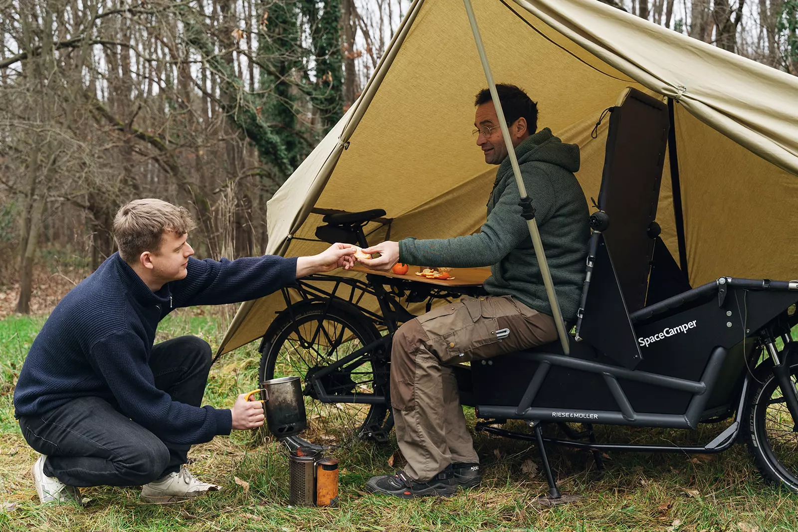 Prepping a snack on the Spacecamper Bike