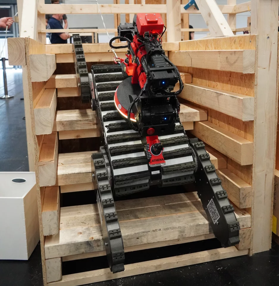 The robot can manage stairs inclined at up to 45 degrees