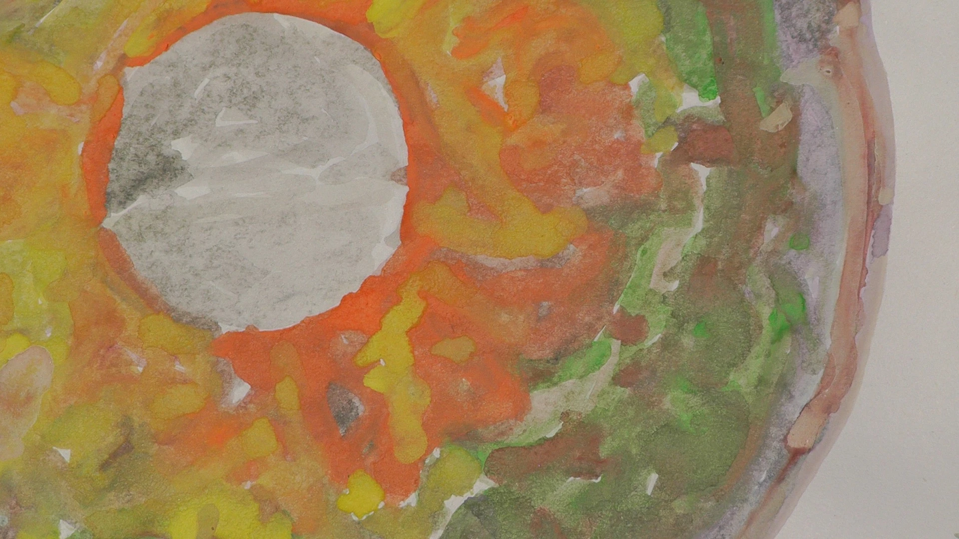 A close-up of the water color technique from the Late Night Projects robot