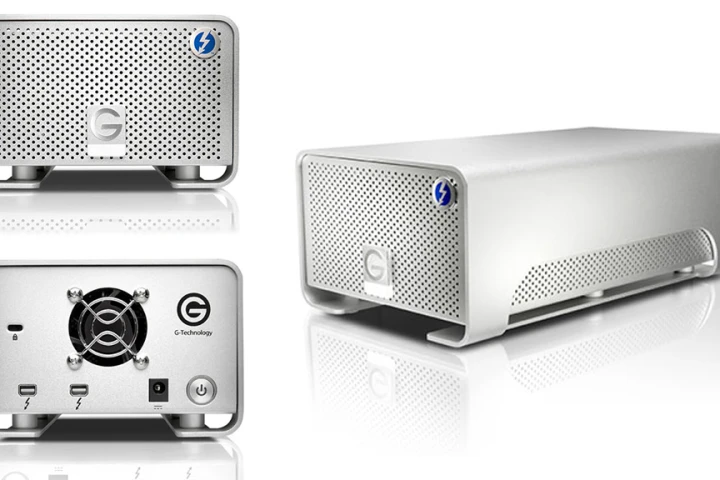 G-RAID with Thunderbolt offers two Thunderbolt ports to enable daisy-chaining of up to six Thunderbolt peripherals