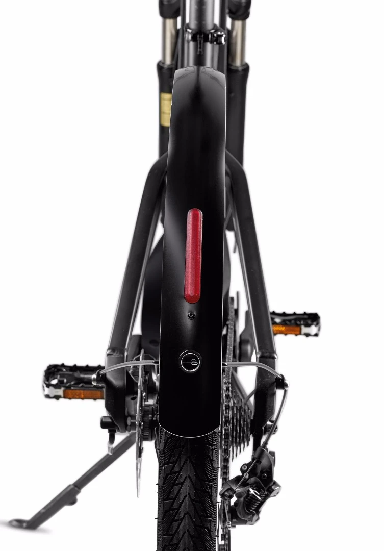 The rear mudguard of the BMW's Active Hybrid e-bike sports an integrated LED light for safety