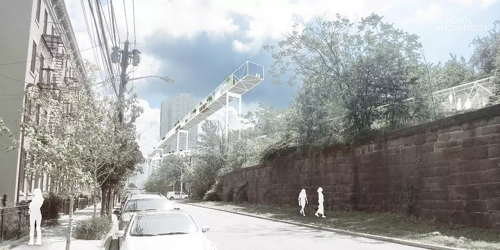 The bridge would sport retail spaces including coffee shops, plus grassy areas, benches, solar panels, and wind turbines