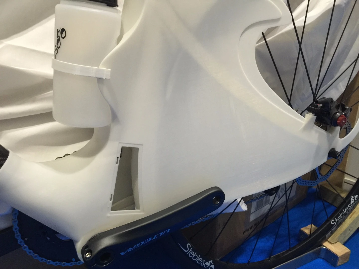 The Stebles Bike's features include a built-in streamlined mount for an included custom water bottle, along with a rear compartment that will come equipped with a pump, spare tube, patches and tire levers