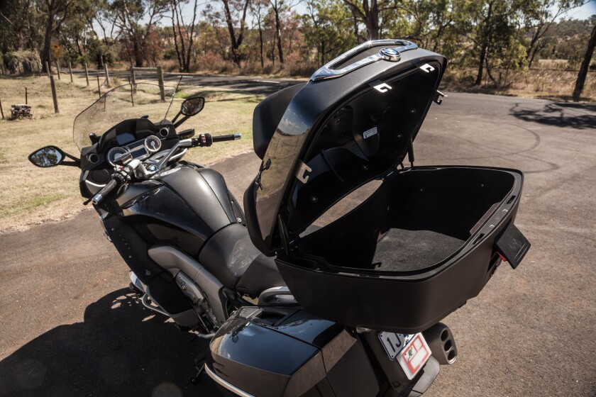 The BMW K1600GTL - spacious removable top box with passenger backrest (Photo: Loz Blain)