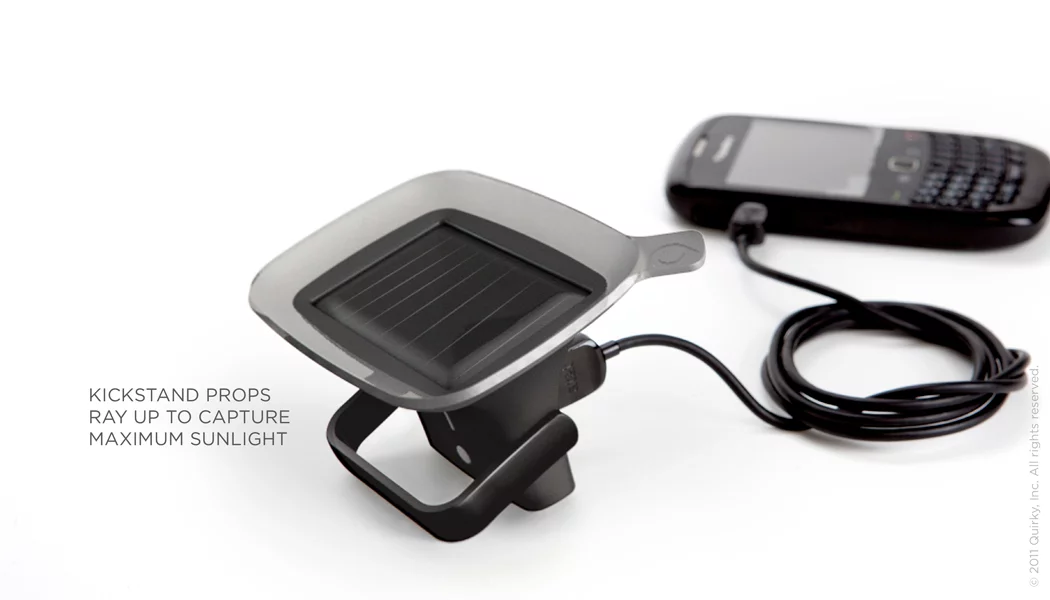 Quirky's Ray is a USB solar charger for portable gadgets, and features a suction cup and a tilting kickstand