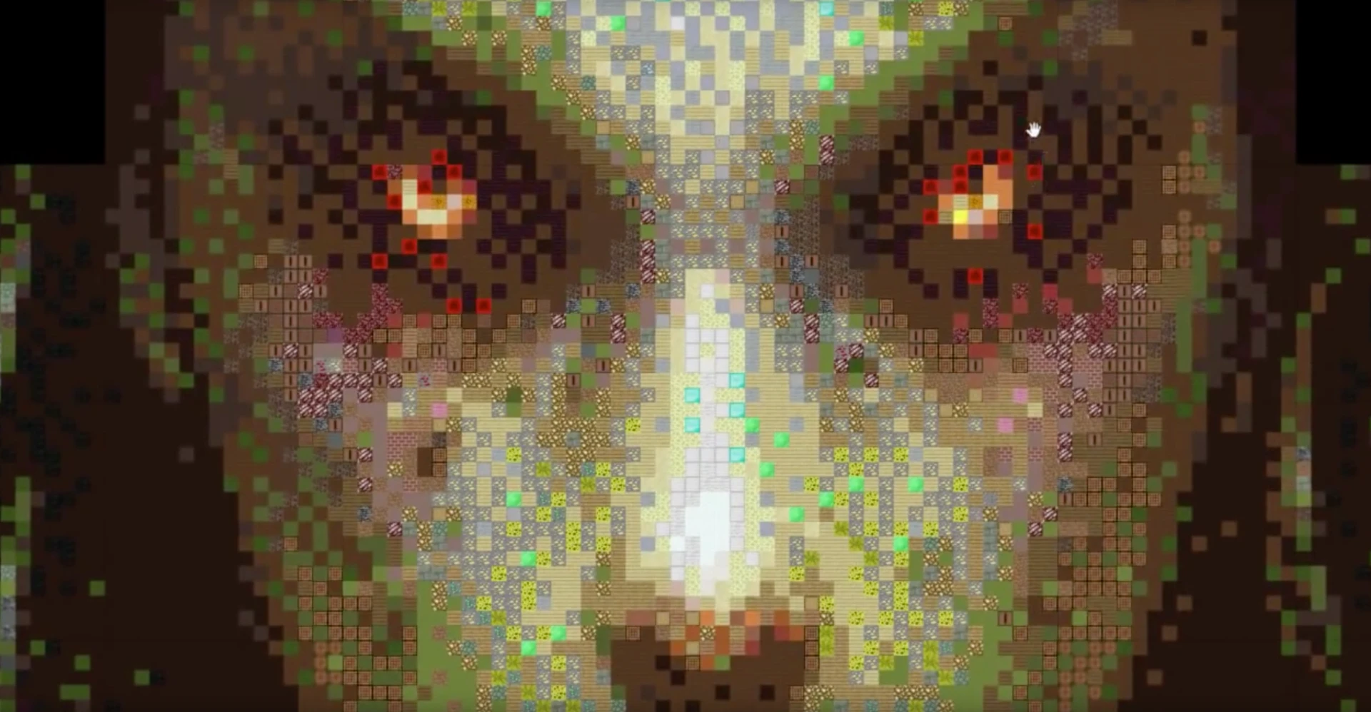 Zoomed right in you can see how the artist placed individual blocks on a Minecraft map, essentially creating an image pixel by pixel