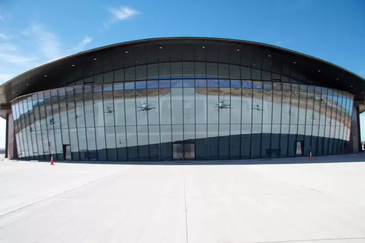 The glass facade of the Spaceport (Photo: Spaceport America)