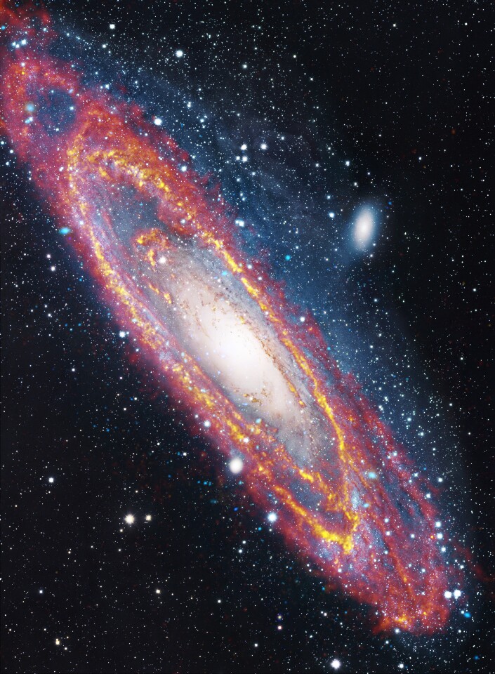 M31 - Andromeda Galaxy in infrared, x-ray and optical (Image: ESA/Herschel/PACS/SPIRE/J.Fritz, U.Gent/XMM-Newton/EPIC/W. Pietsch, MPE/R. Gendler)