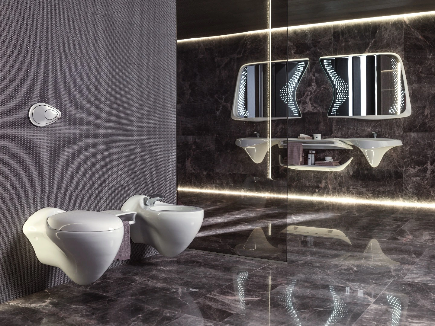 The Vitae line comprises nine high-end bathroom pieces which are meant to evoke water flow – a natural fit for Hadid's style
