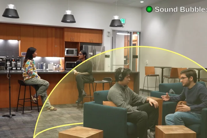 "Sound bubble" headphones selectively suppress noises a certain distance away, so users can clearly hear each other in conversation among background noise