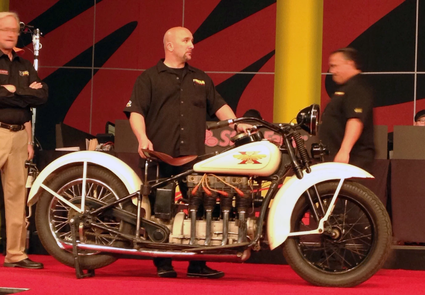 The Streamline (KJ) model appeared in 1929 with a return to the inlet-over-exhaust valve configuration. The bike was fast, reliable and capable of 100 mph, but owner Ignaz Schwinn ceased production of Excelsior/Henderson just two years later due to the Depression. At the time, Excelsior was one of the "Big Three" along with Harley-Davidson and Indian. This older restoration sold for $97,900 as part of the E.J. Cole Collection.