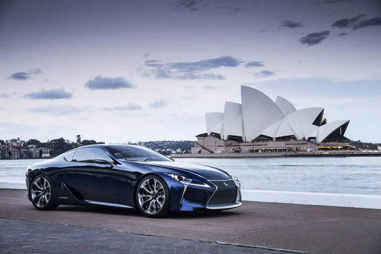 The Lexus LF-LC Blue concept vehicle in front of the Sydney Opera House