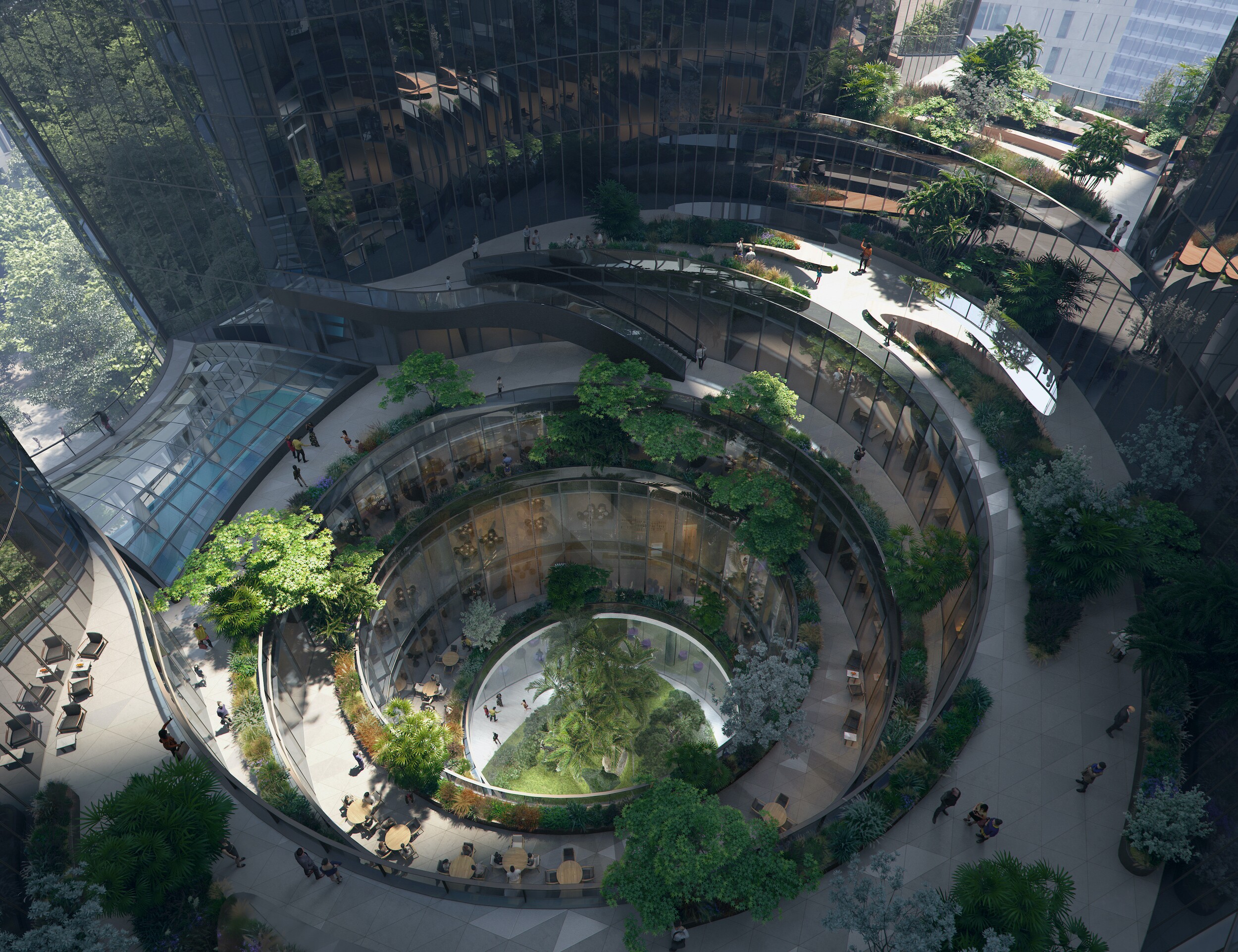 The Wuhan Taikang Financial Centre will feature lush a garden courtyard