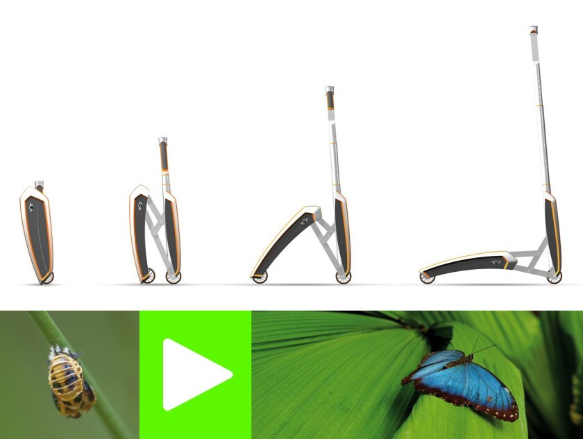 Just like the real thing, the Butterfly transforms from a portable, flat pack into a scooter