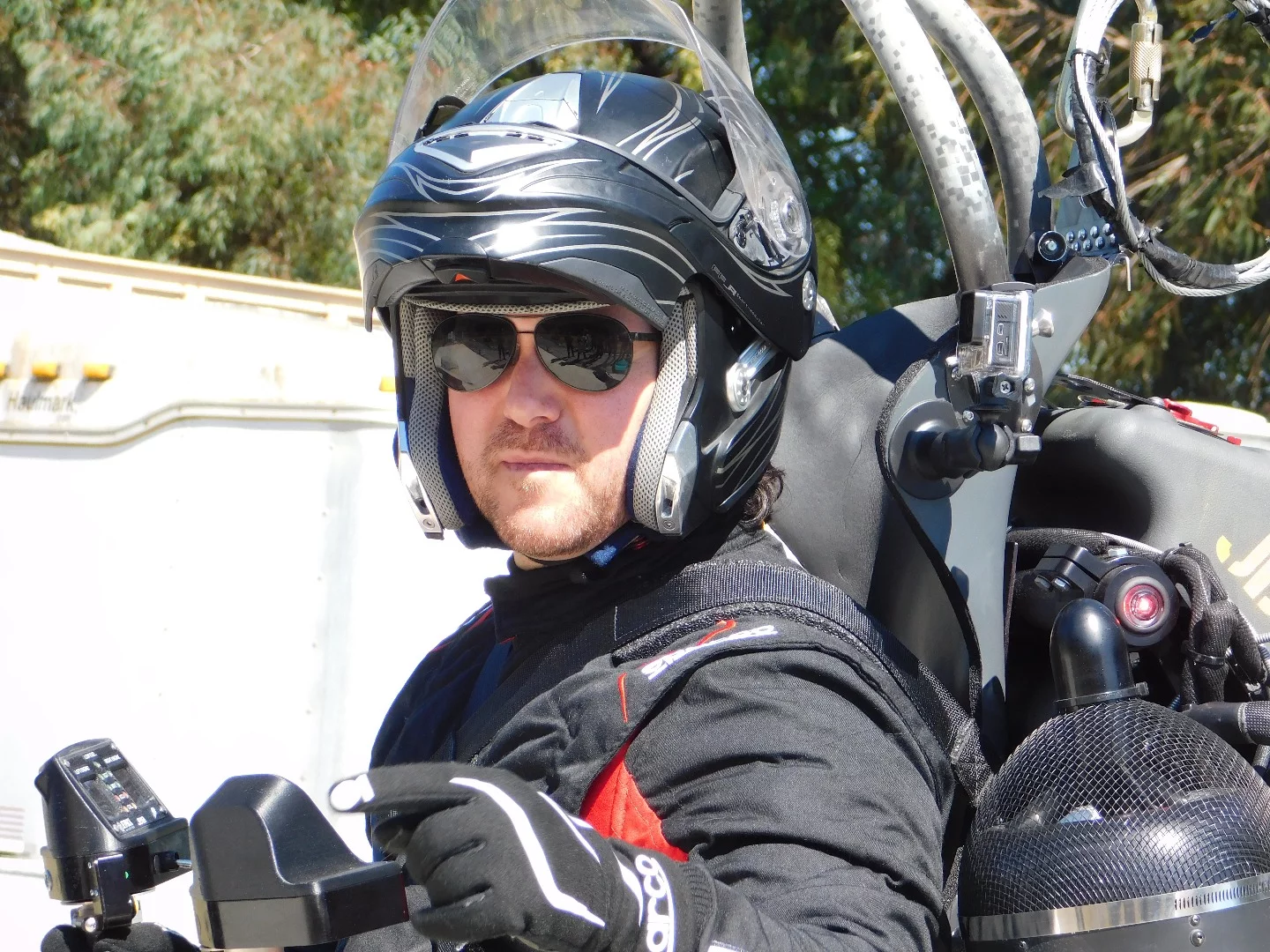 YouTube host Mischa Pollack prepares to become the first "civilian" to fly a jetpack