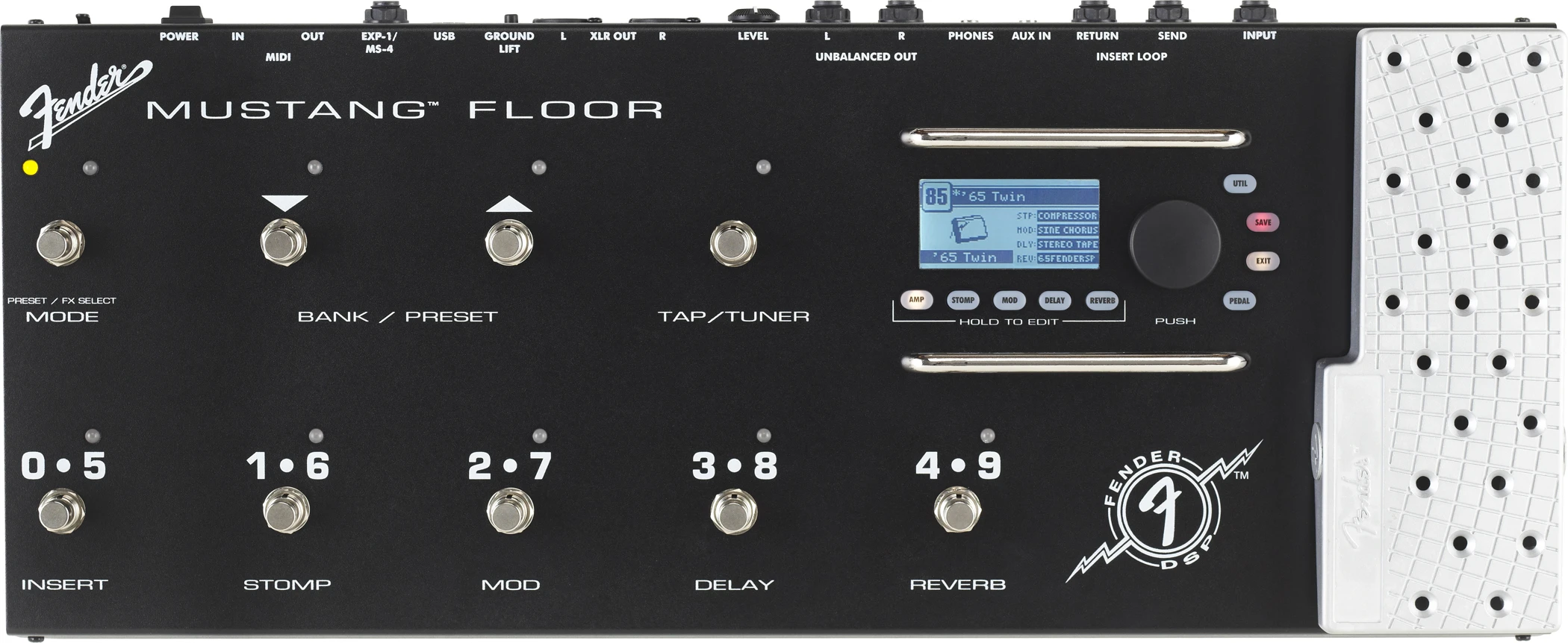The new Mustang Floor shares the same LCD display and surrounding button layout as the Mustang III, and it also shares much of the same feature set