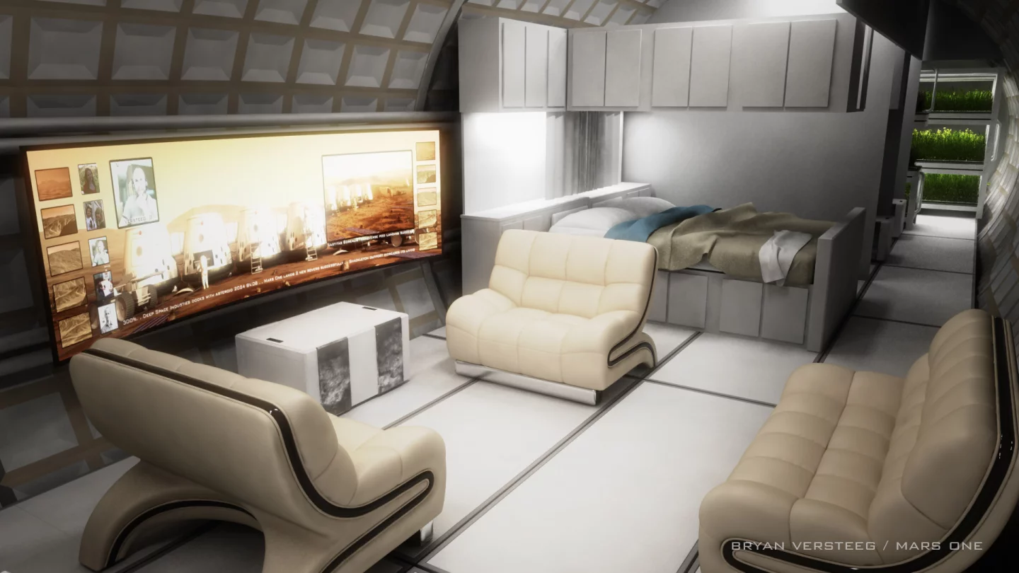Mars One living spaces are designed to be comfortable but minimalist since shipping of only the most critical living elements will be possible (Image: Bryan Versteeg / Spacehabs.com)