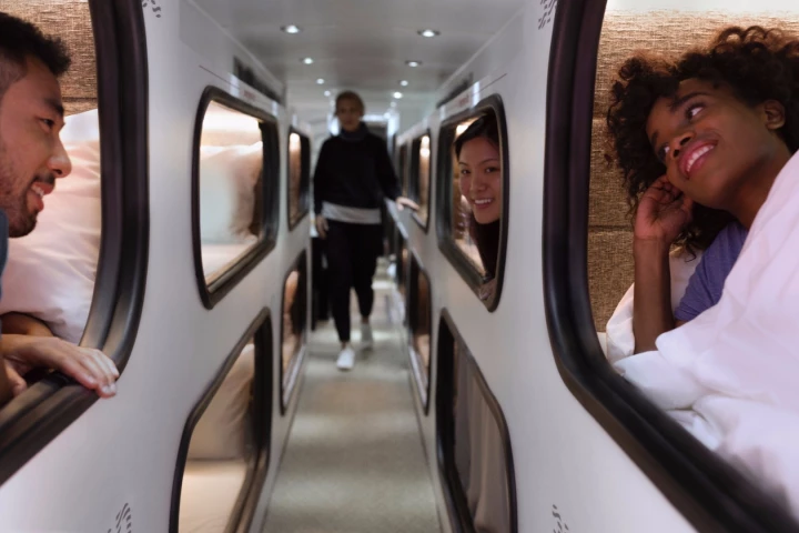 Cabin buses allow passengers to combine sleeping time with travelling time