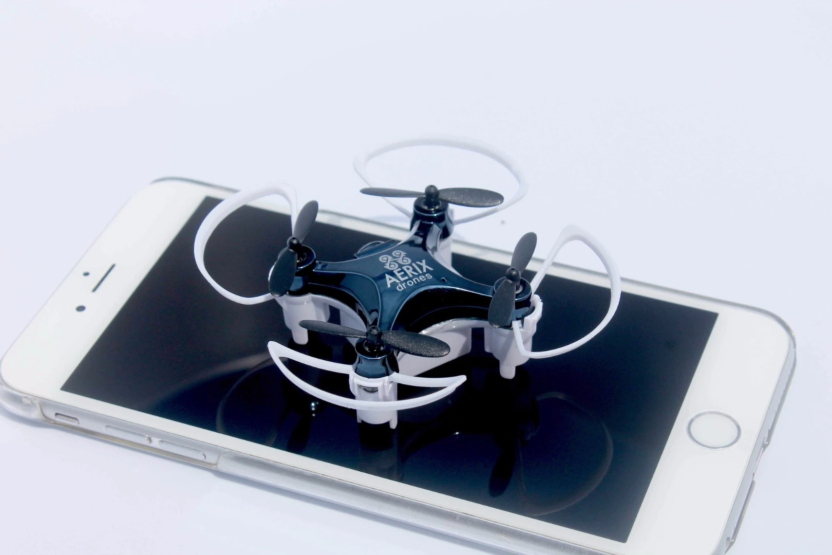 The Aerix Vidius VR drone is compact enough to fit inside the screen of an iPhone 6s Plus
