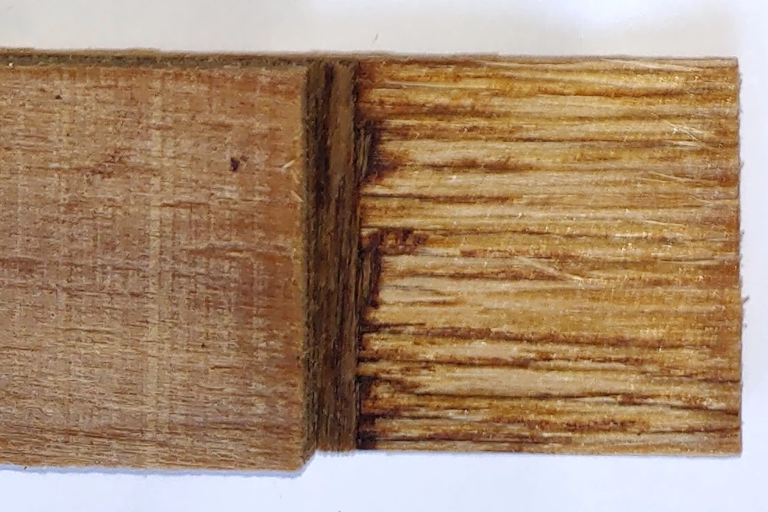 Various versions of the adhesive were used to create samples of plywood, made up of three laminated poplar veneers