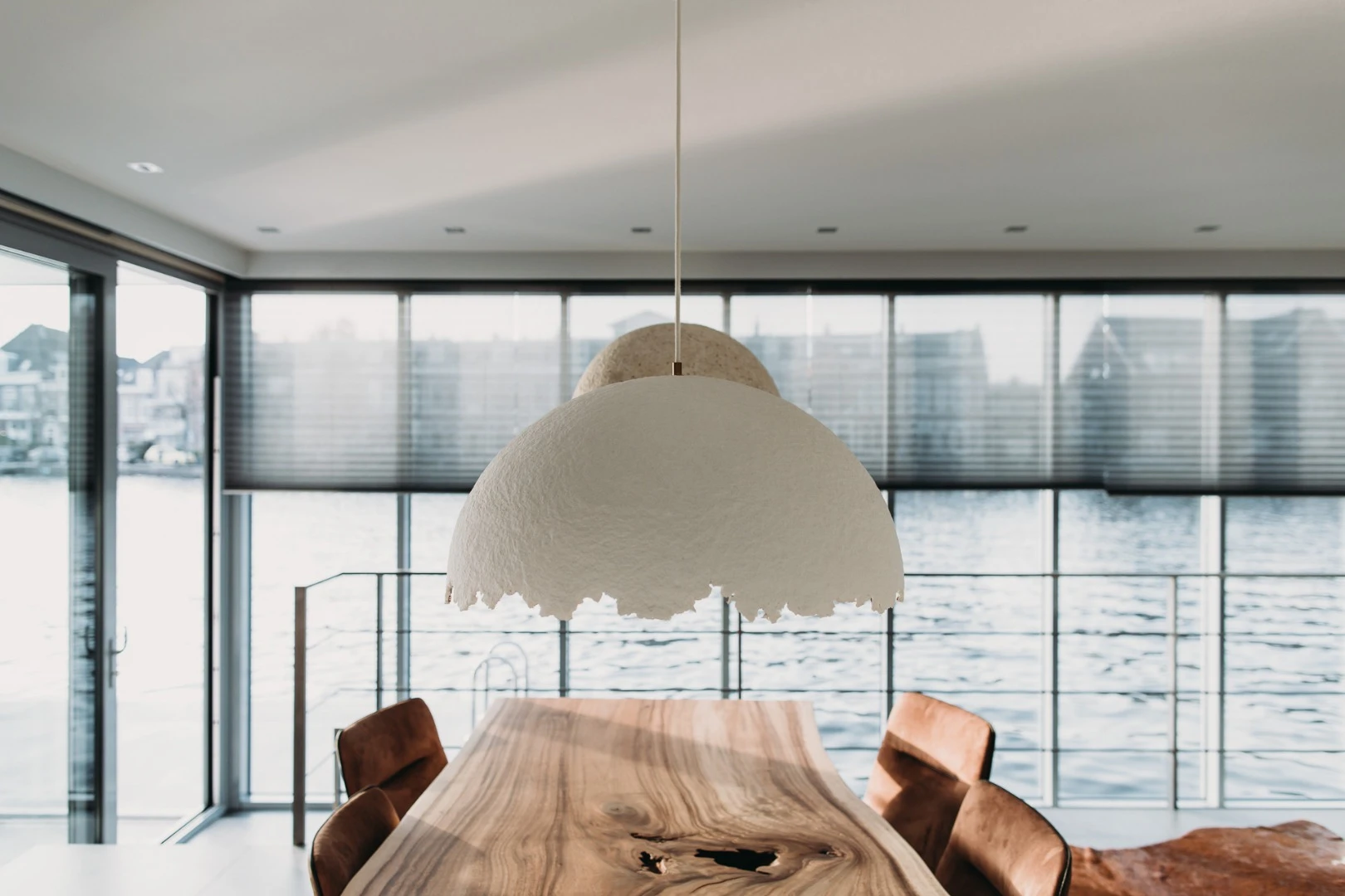 Hanging lamps above the dining table