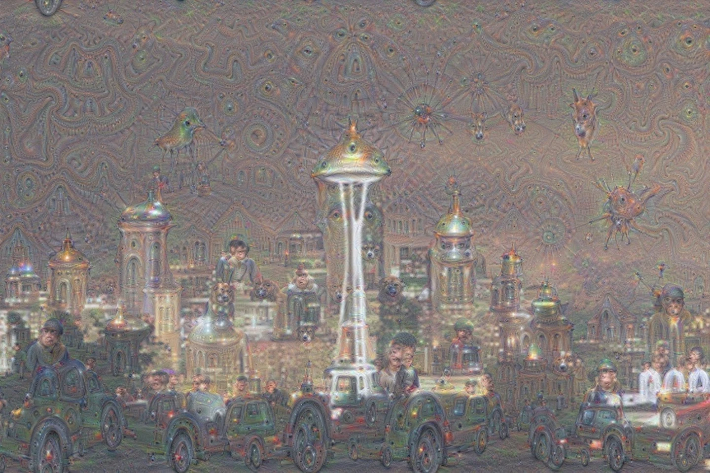 The Seattle Space Needle made of fish