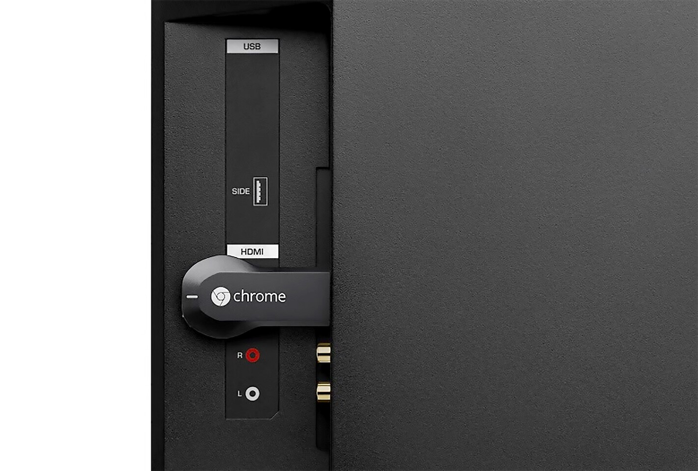 The Chromecast plugs into your TV's HDMI port