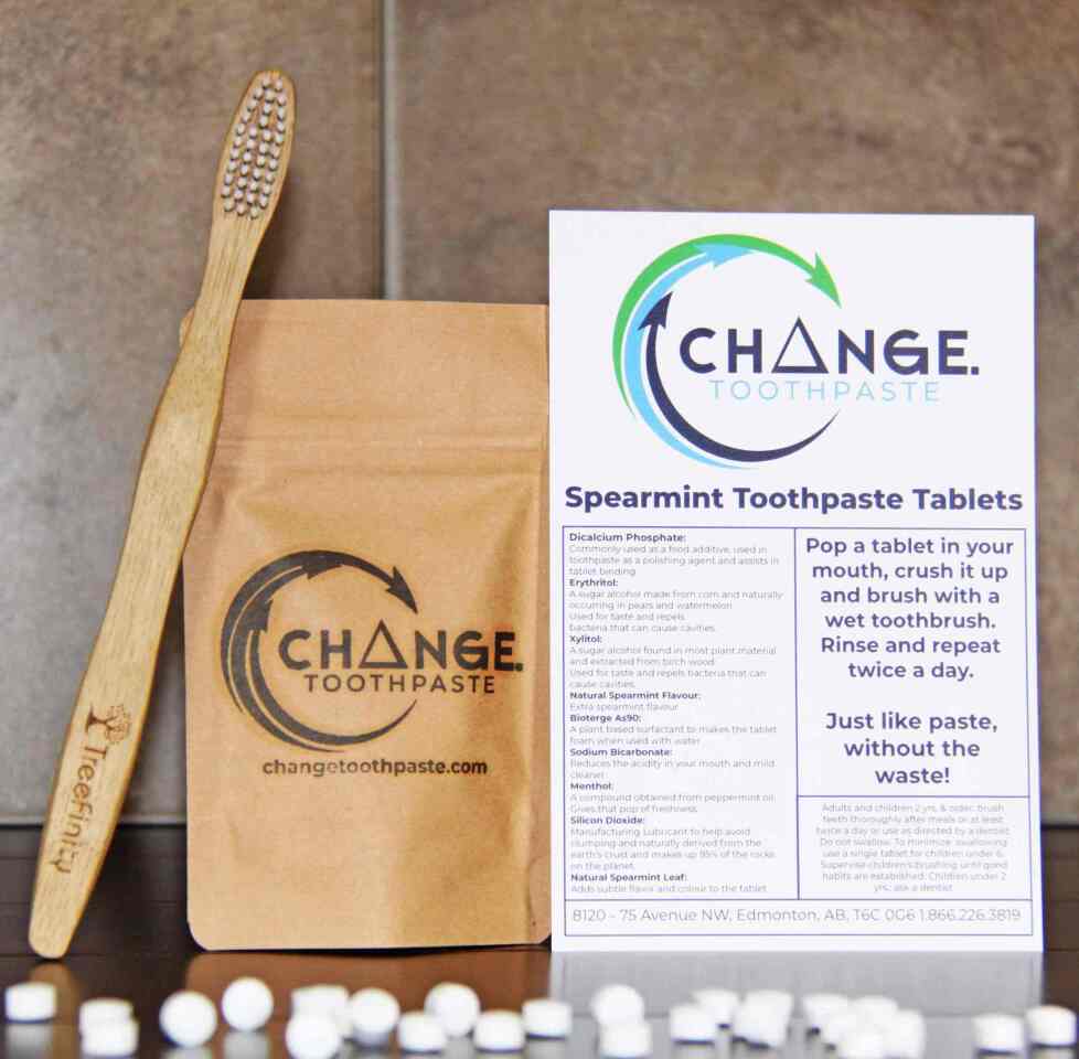 The Change Toothpaste tablets are free from fluoride, gluten, dairy, nuts and soy and are suitable for vegans