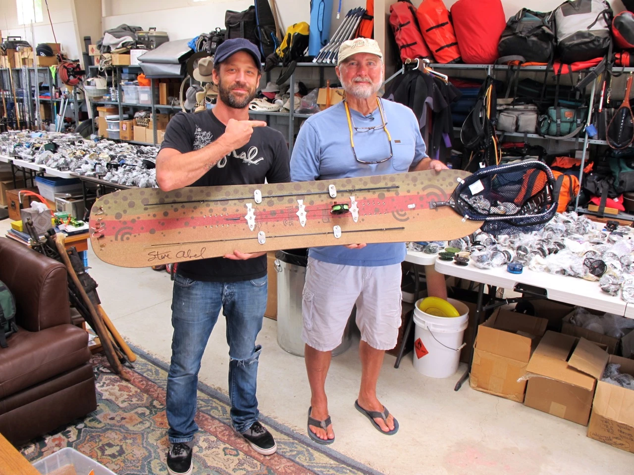 Signal founder Dave Lee and Abel Reels founder Steve Abel pose with the creation