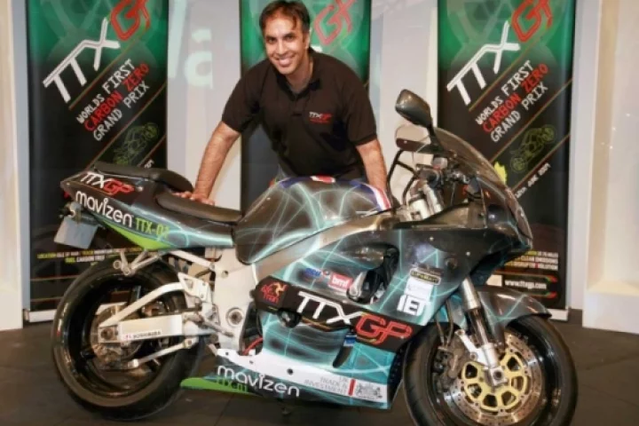 TTX GP founder Azhar Hussain and the bike he commissioned, the prototype TTX01.