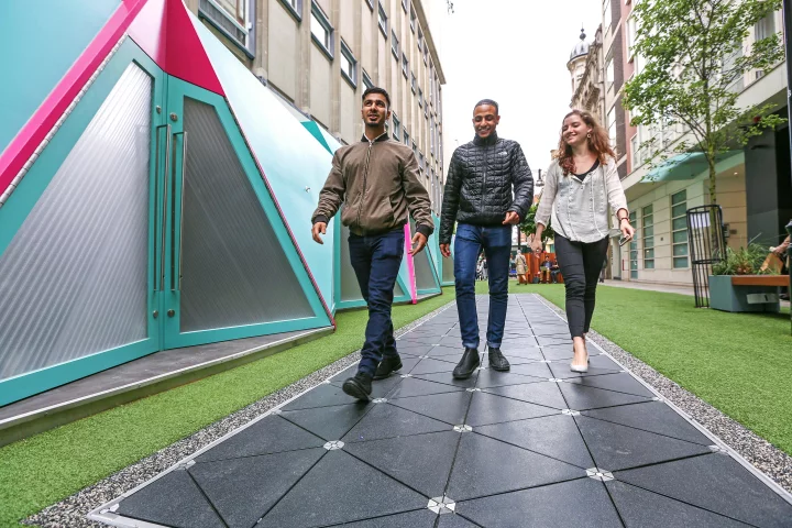 Bird Street shoppers generating electricity just by walking down the Pavegen path installed in Bird Street, London