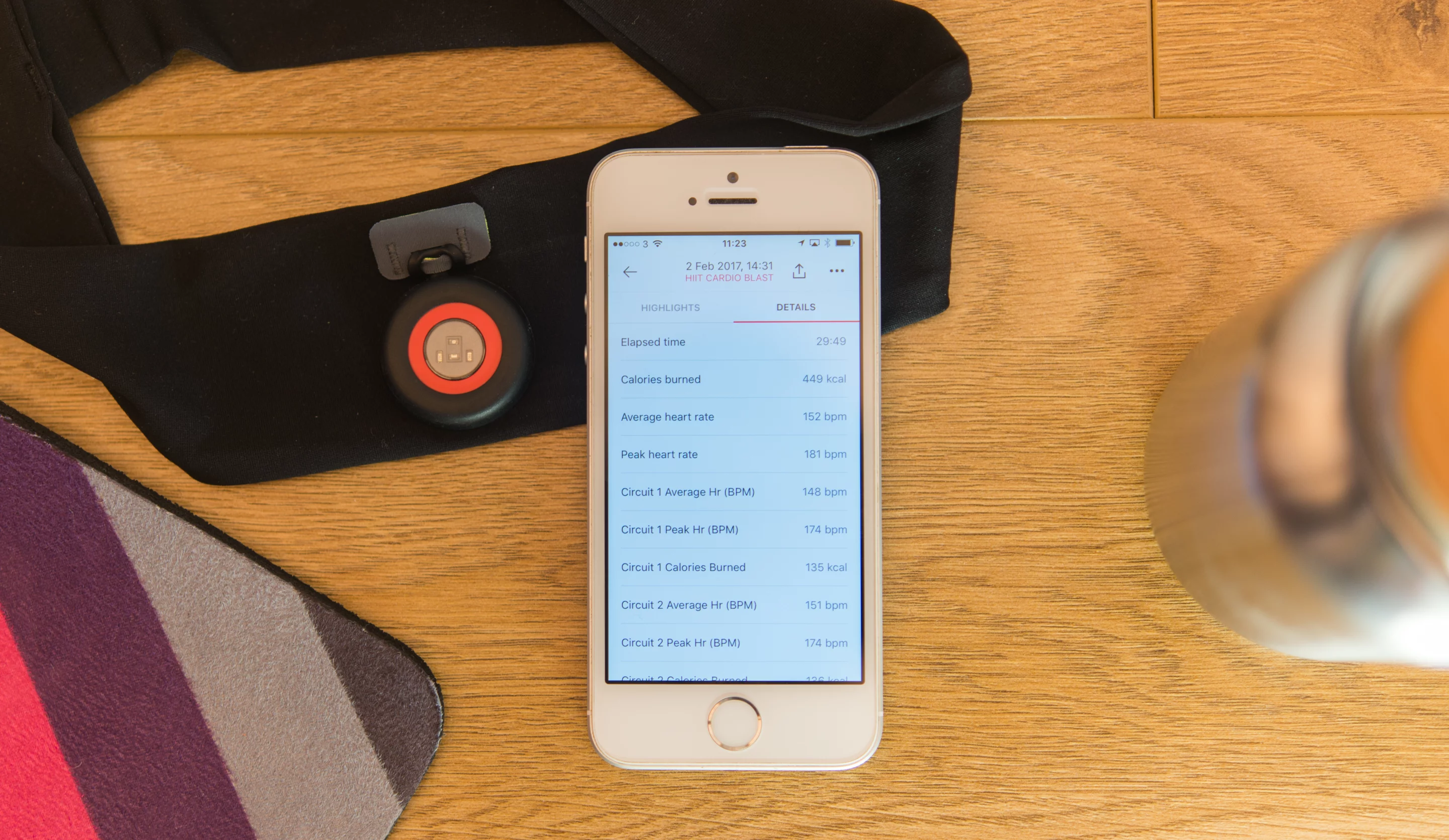 Your average heart-rate, peak heart-rate, and calorie burn is logged for each exercise circuit with the Moov HR Sweat