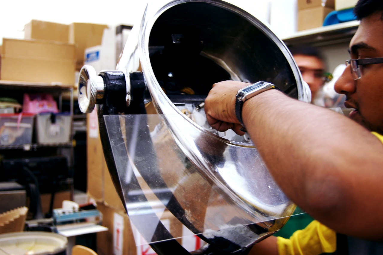 The original optics and mechanisms were removed to make room for the electronics
