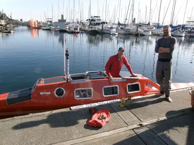Greg Kolodziejzyk in his pedal-powered boat, WiTHiN