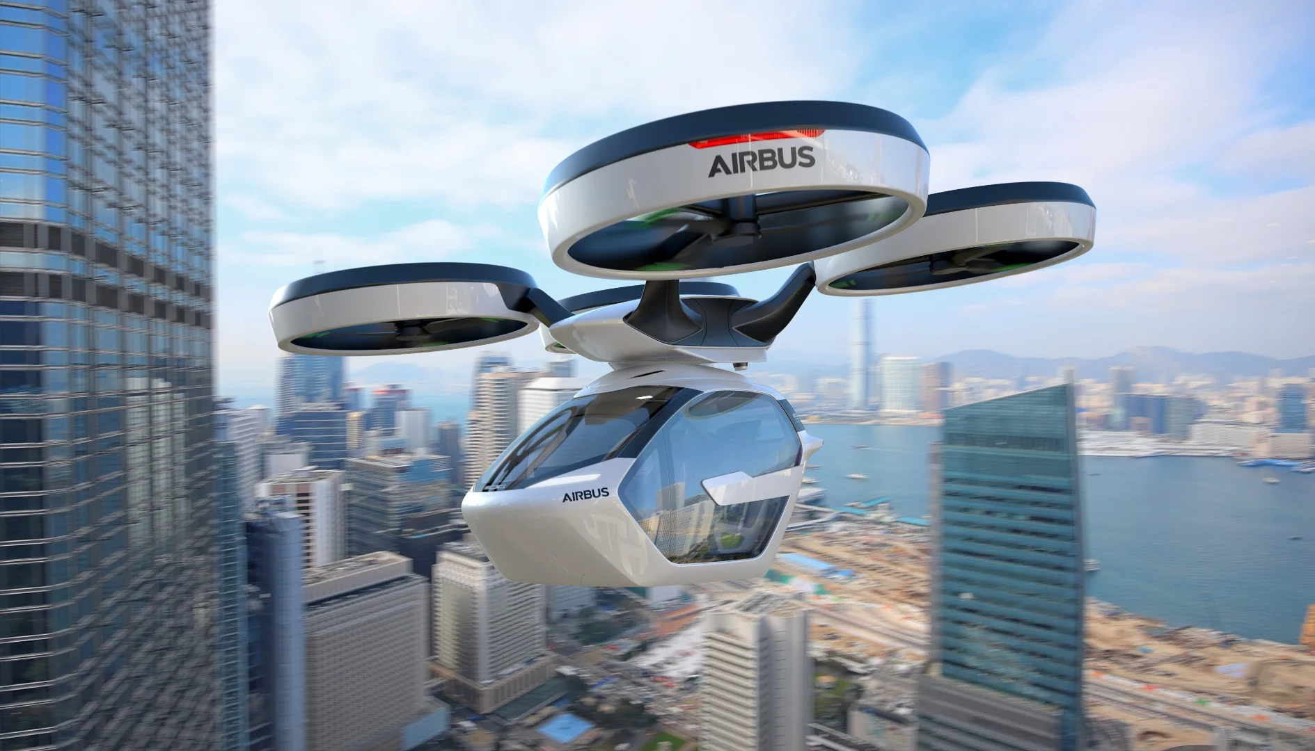 Rendering of Airbus' Pop.Up Next concept in action
