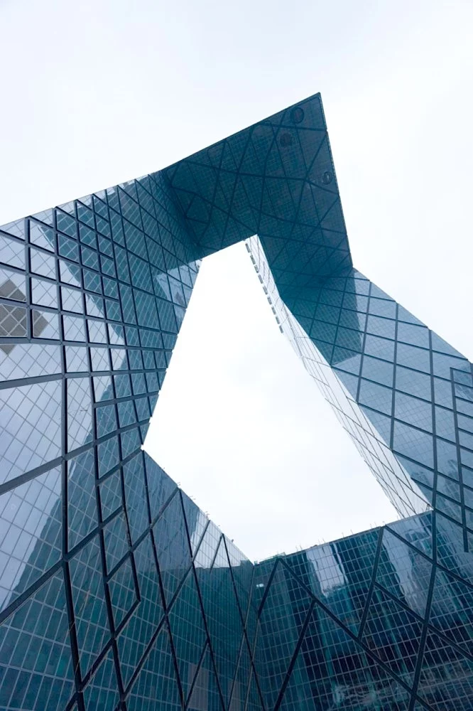 View of CCTV headquarters from below the cantilever section (Photo: OMA / Iwan Baan)