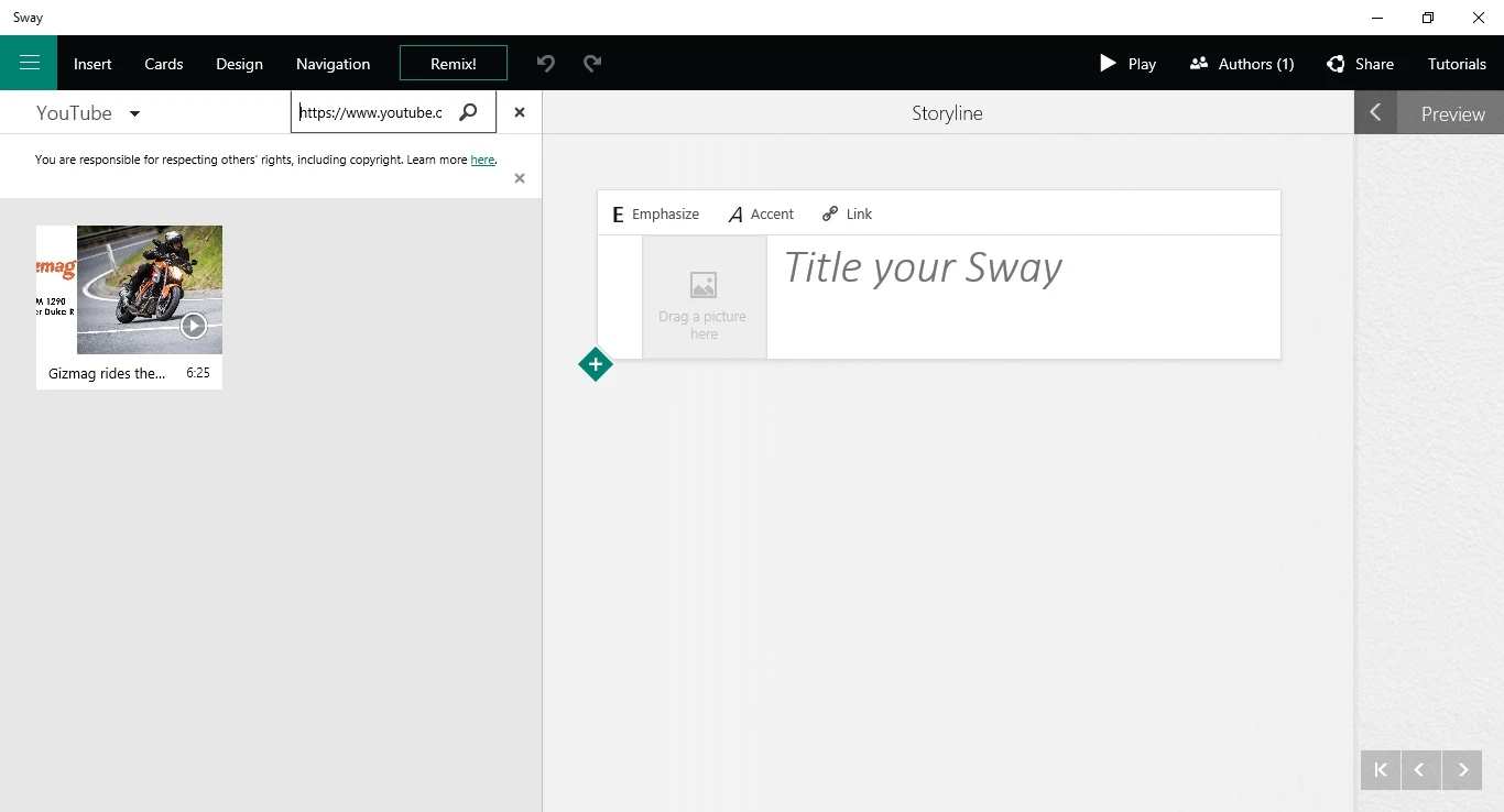 Content from specific URLs can be added into Sways