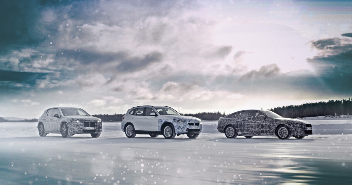 From left to right: The BMW iNext, iX3 and i4 prototypes undergo winter testing