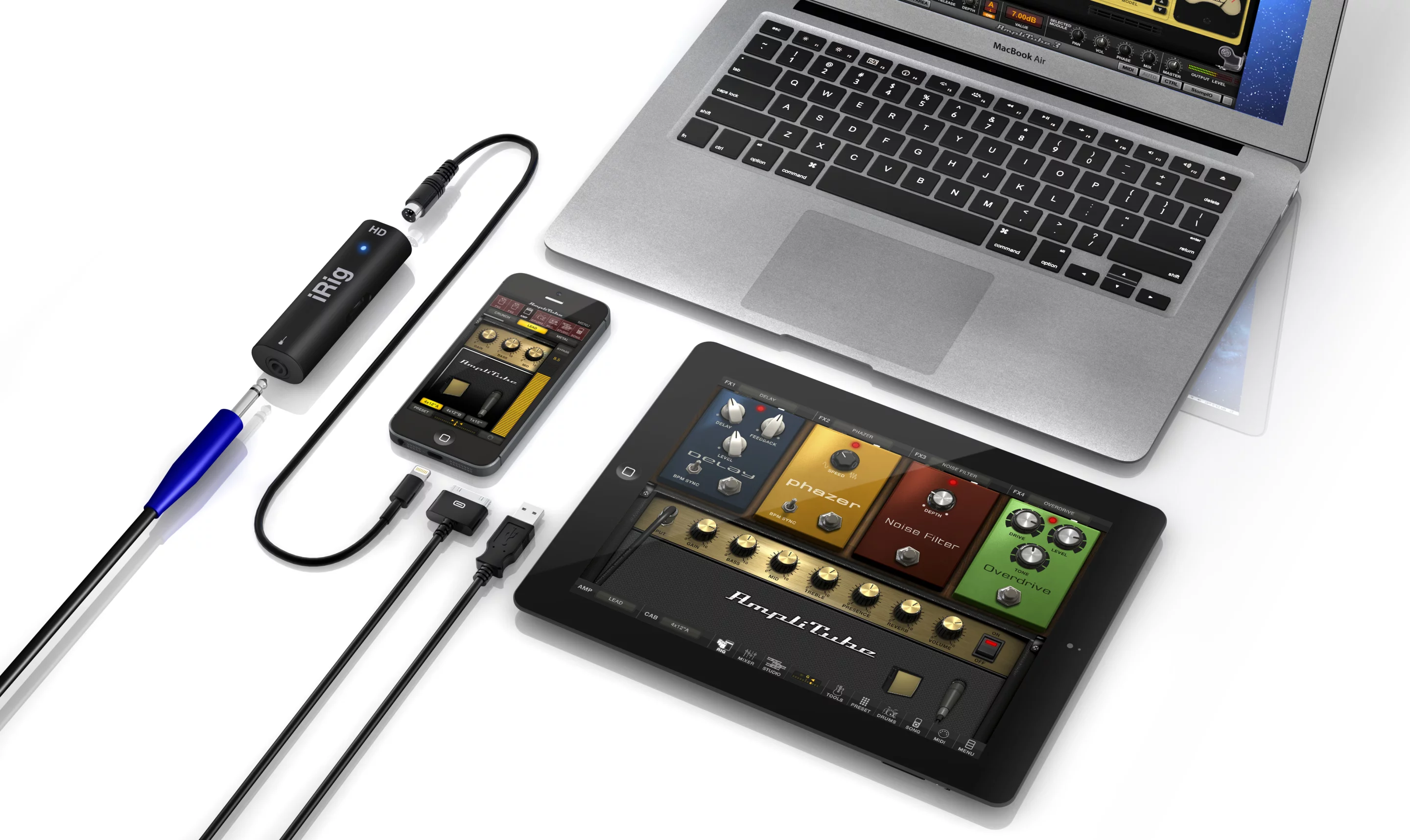 iRig HD is a simple black plastic tubular device which sports a quarter-inch jack on one side, a connector jack on the other, an LED, and a Gain dial ... and that's it