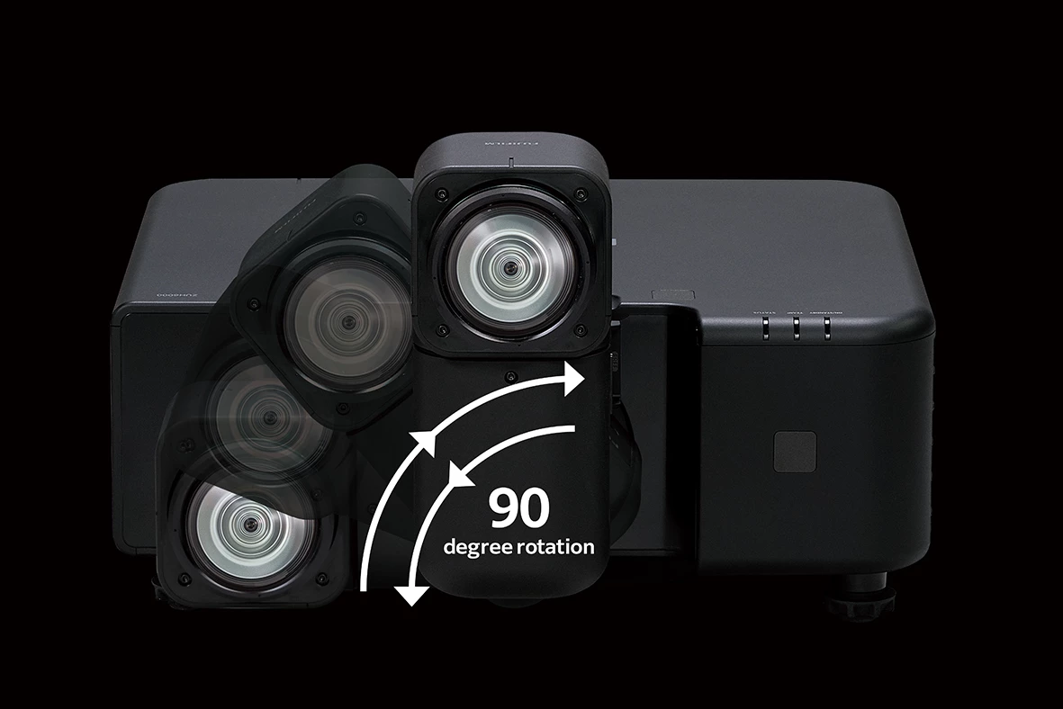The ZUH6000's lens module can be rotated 90 degrees around the mounting axis
