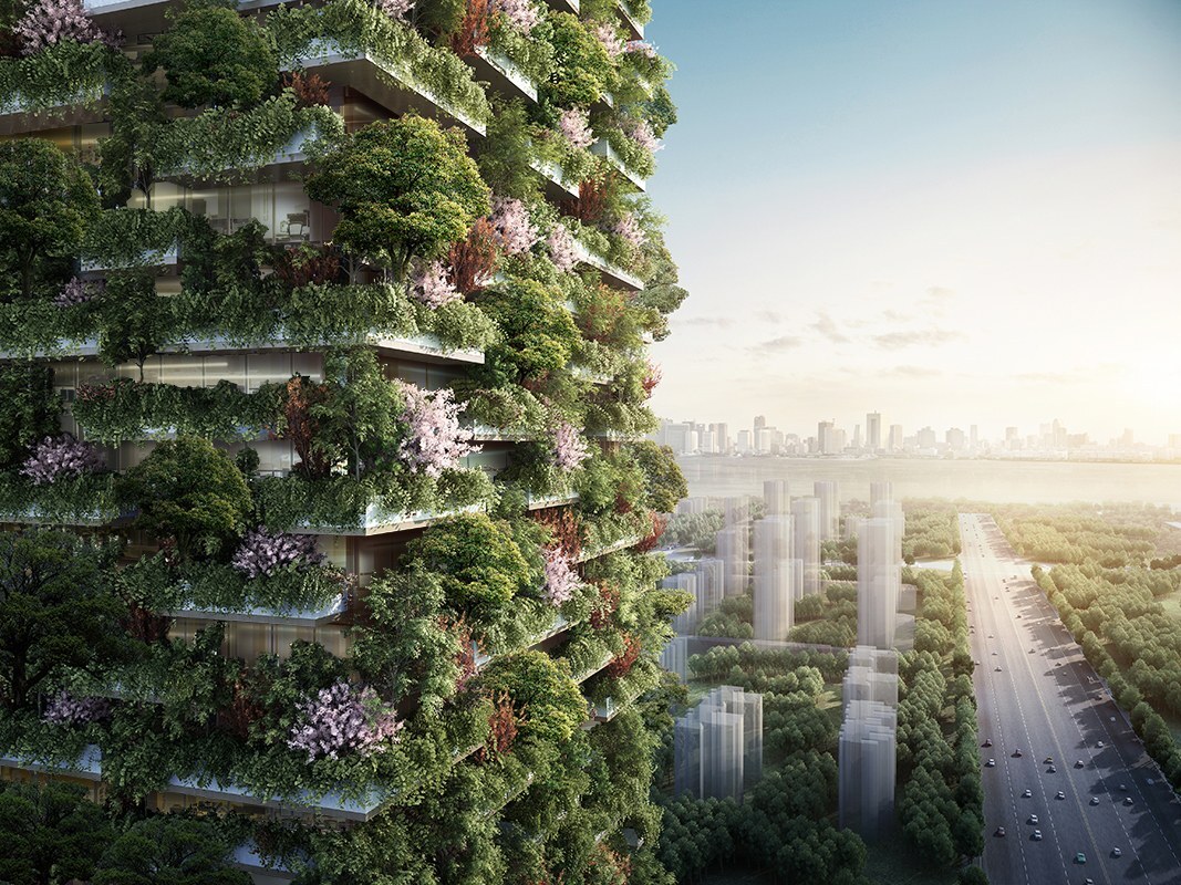 In total, Nanjing Vertical Forest's towers will feature 600 tall trees and 500 medium-sized trees, plus 2,500 cascading plants and shrubs on their facade