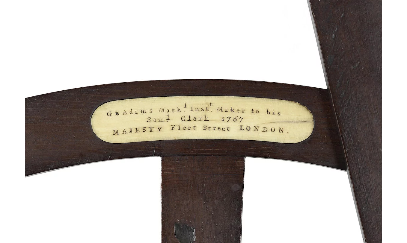 A fine George Adams senior mahogany and brass Hadley's quadrant or octant, English, dated 1767, inscription