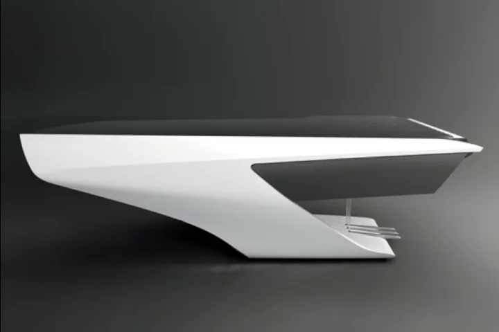 The aerodynamic lines of the piano from Peugeot Design Labs and Pleyel