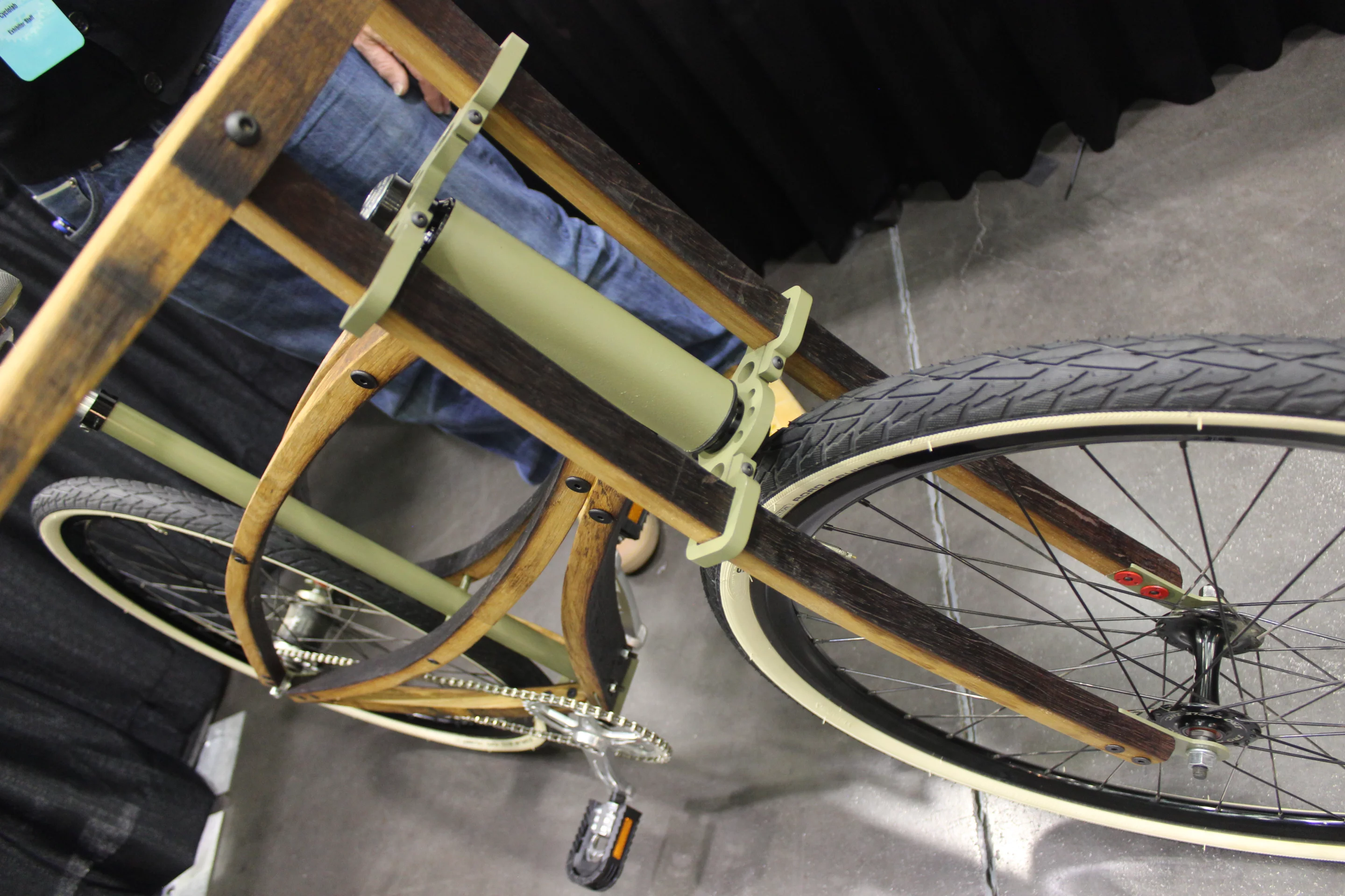 The frame of Lance Rake's Cooper Bicycle is made from the charred and wine-stained staves of old wine barrels