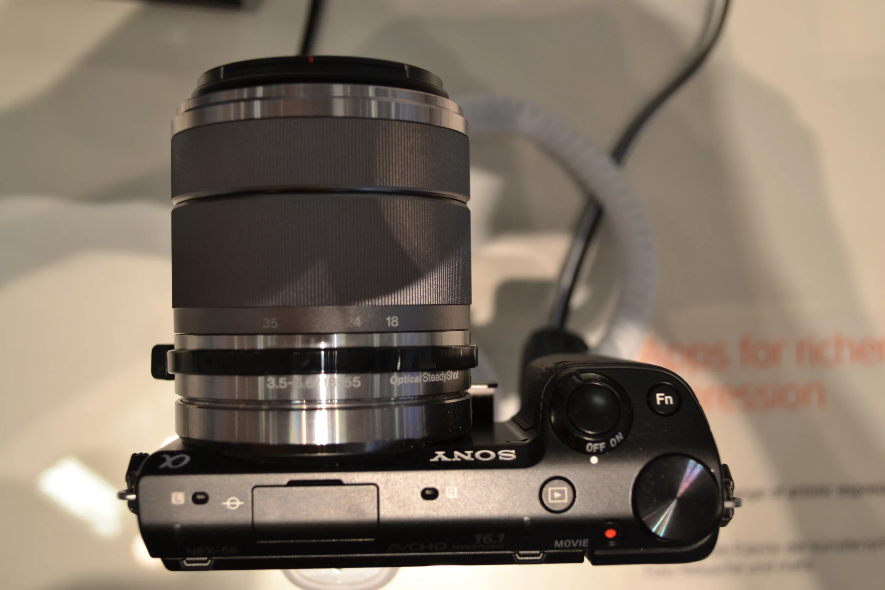 The control dial which sits atop the Sony NEX-5R gives more experienced photographers the ability make quick and easy manual adjustments