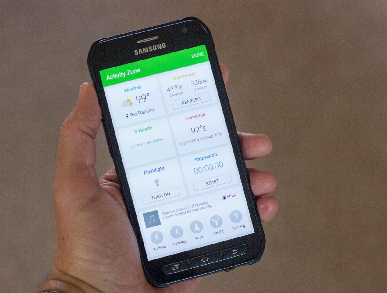 Activity Zone, which stores some key outdoorsy apps and tools in one easy-to-access place