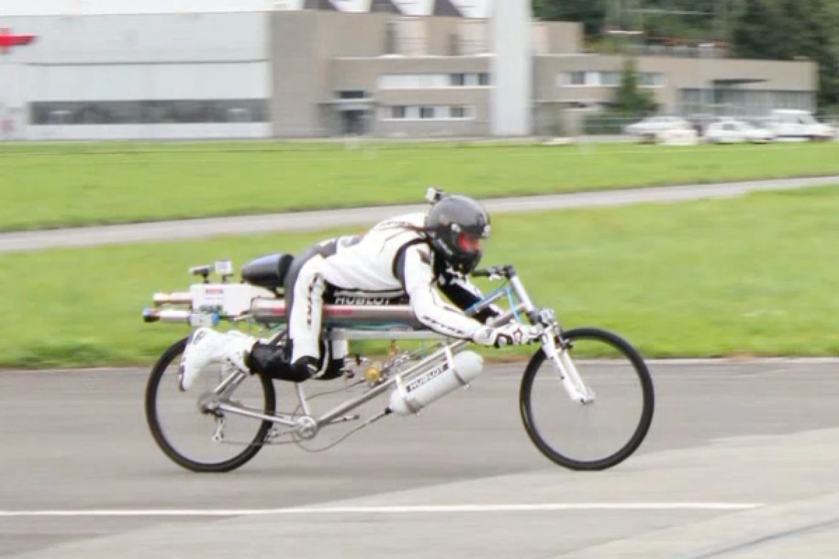 Francois Gissy on his rocket-powered bicycle