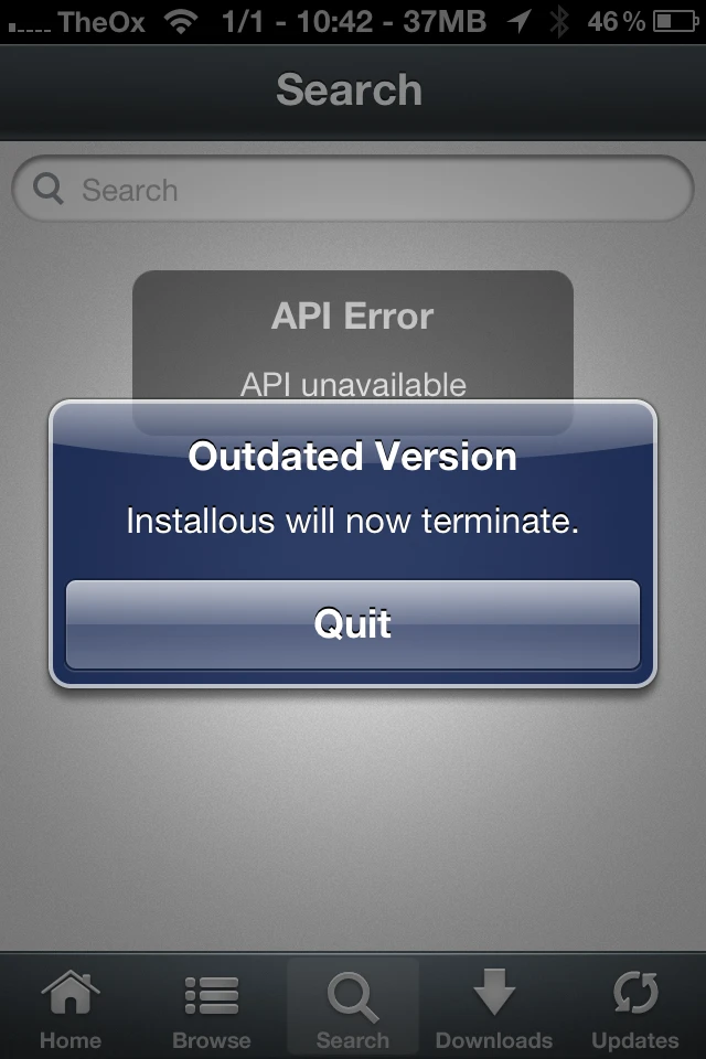 The error message to users with Installous installed