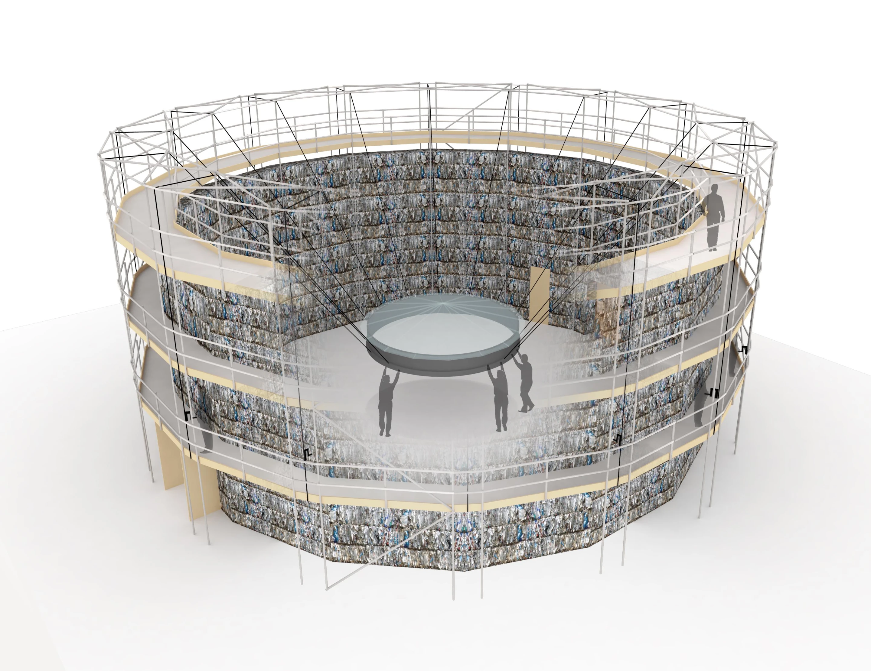 Specialist contractors will require around three or four days to erect the Paper Bale Theater, and this will be performed at a projected cost of £10,000 (roughly US$15,000) (Image: Studio Andrew Todd)