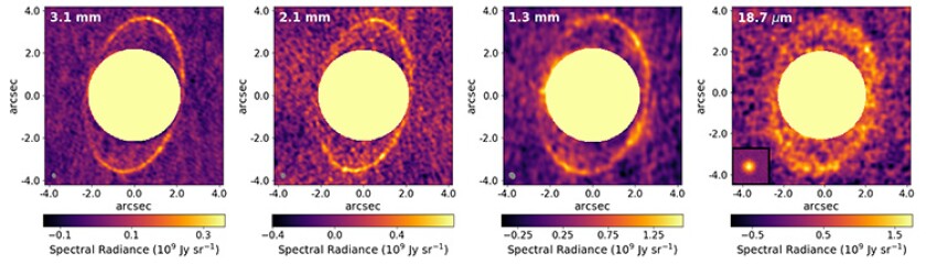Images of Uranus's rings at different wavelengths